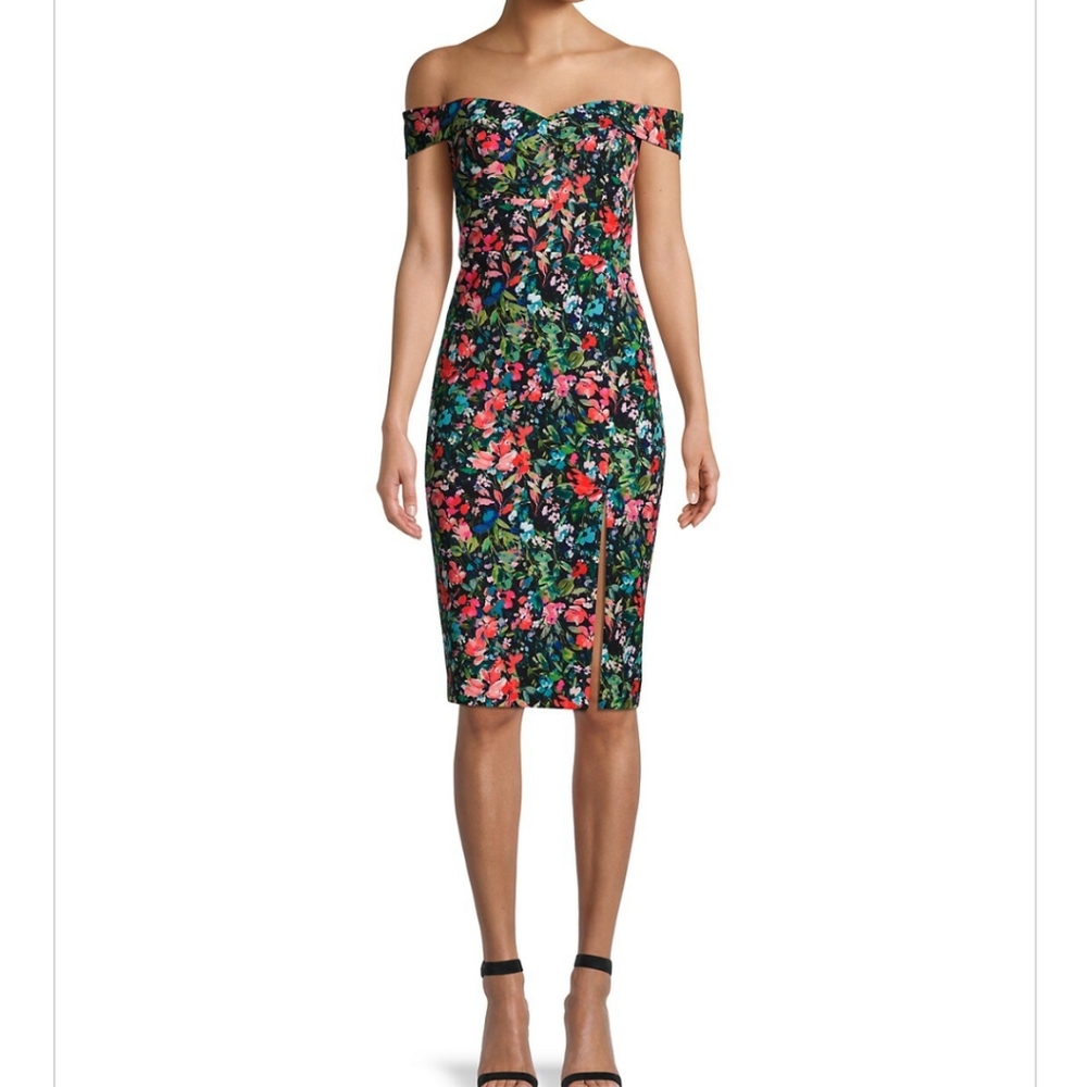 Aidan By Aidan Mattox Off-The-Shoulder Crepe Knee-Length Dress